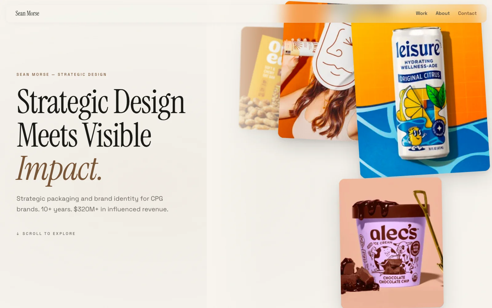 Sean Morse redesigned homepage — cinematic editorial layout